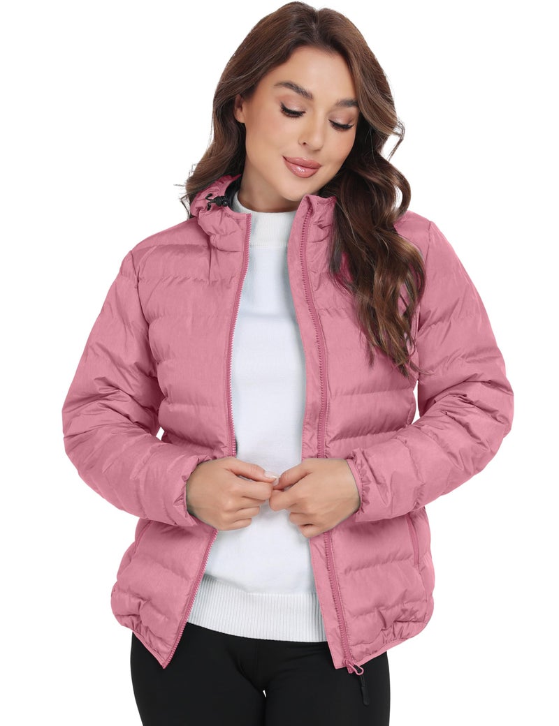 Little Donkey Andy Women's Lightweight Puffer Jacket Hooded Windproof Winter Coat, Pink Heather M - Image 2