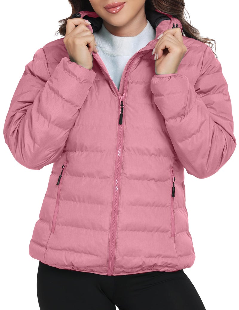Little Donkey Andy Women's Lightweight Puffer Jacket Hooded Windproof Winter Coat, Pink Heather M - Image 1