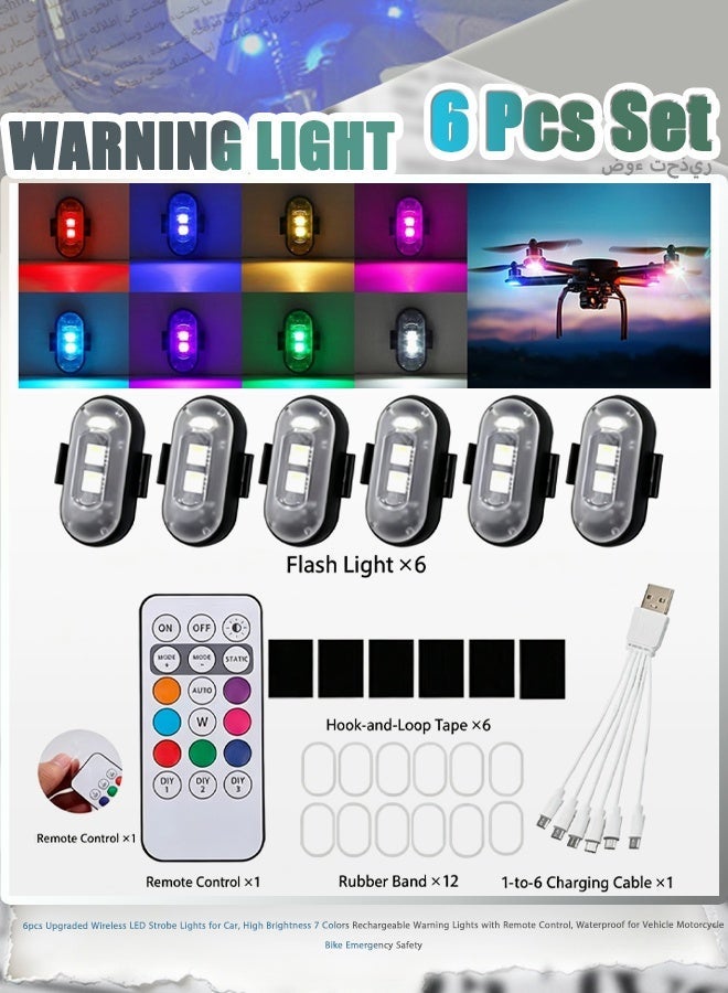 6pcs Upgraded Wireless LED Strobe Lights for Car, High Brightness 7 Colors Rechargeable Warning Lights with Remote Control, Waterproof for Vehicle Motorcycle Bike Emergency Safety - Image 1