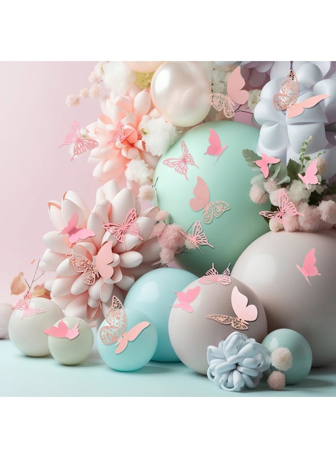 Outus 144 Pieces 3D Butterfly Wall Stickers Decor Butterfly Decals DIY Decorative Wall Art Cutouts Crafts Removable for Room Wedding Flower Party Decorations, 3 Styles (Pink) - Image 5