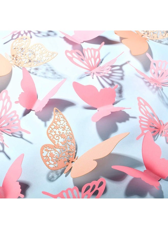 Outus 144 Pieces 3D Butterfly Wall Stickers Decor Butterfly Decals DIY Decorative Wall Art Cutouts Crafts Removable for Room Wedding Flower Party Decorations, 3 Styles (Pink) - Image 3