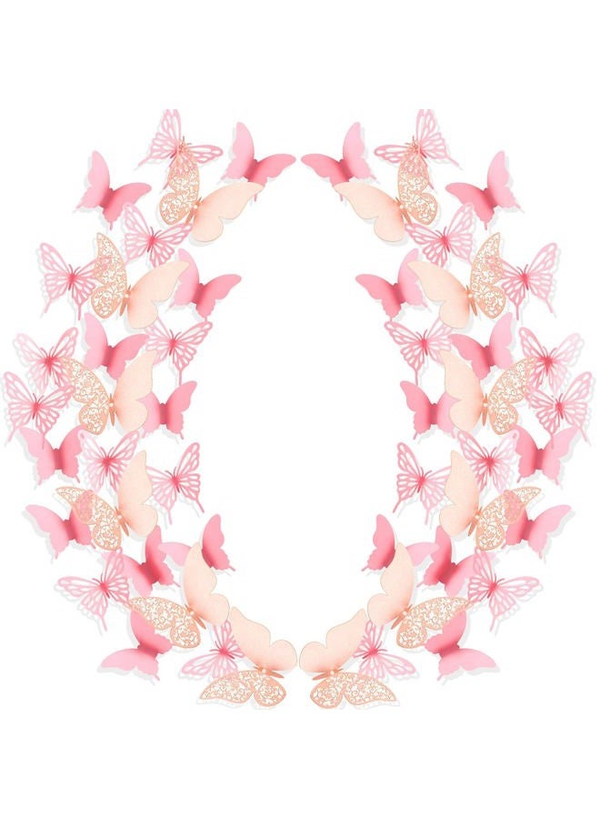 Outus 144 Pieces 3D Butterfly Wall Stickers Decor Butterfly Decals DIY Decorative Wall Art Cutouts Crafts Removable for Room Wedding Flower Party Decorations, 3 Styles (Pink) - Image 1