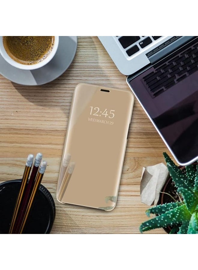 جراب لهاتف شاومي 11 لايت، جراب فاخر قابل للطي مع مرآة، جراب جلدي شفاف مقاوم للصدمات مع وظيفة حامل، غطاء مرآة شفاف (ذهبي) - Image 3