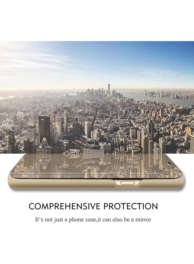 جراب لهاتف شاومي 11 لايت، جراب فاخر قابل للطي مع مرآة، جراب جلدي شفاف مقاوم للصدمات مع وظيفة حامل، غطاء مرآة شفاف (ذهبي) - Image 4