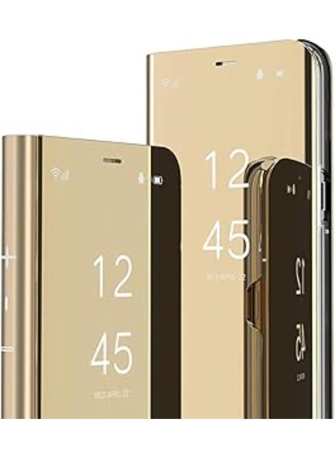 جراب لهاتف شاومي 11 لايت، جراب فاخر قابل للطي مع مرآة، جراب جلدي شفاف مقاوم للصدمات مع وظيفة حامل، غطاء مرآة شفاف (ذهبي) - Image 1