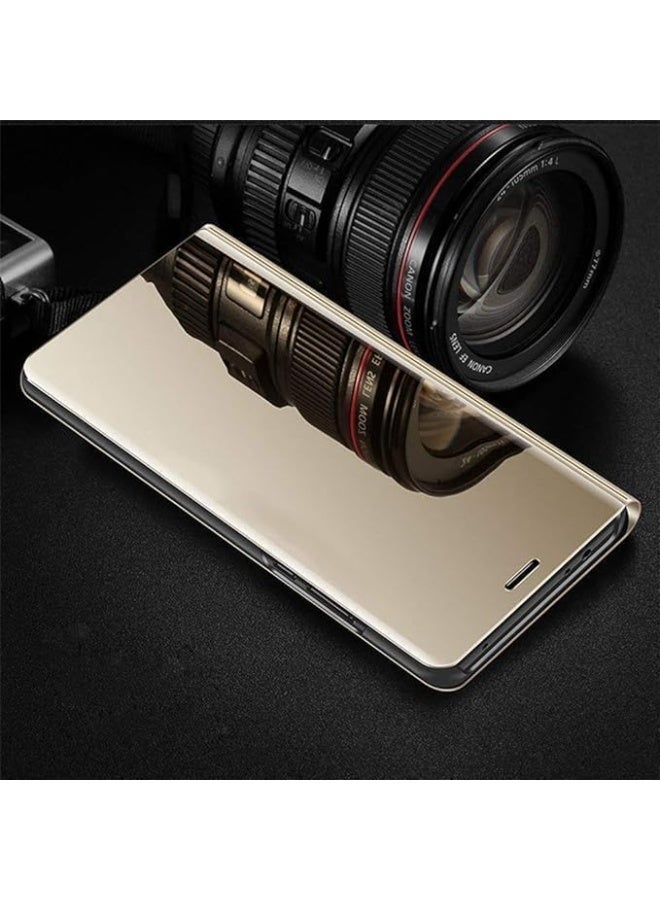 جراب لهاتف شاومي 11 لايت، جراب فاخر قابل للطي مع مرآة، جراب جلدي شفاف مقاوم للصدمات مع وظيفة حامل، غطاء مرآة شفاف (ذهبي) - Image 2