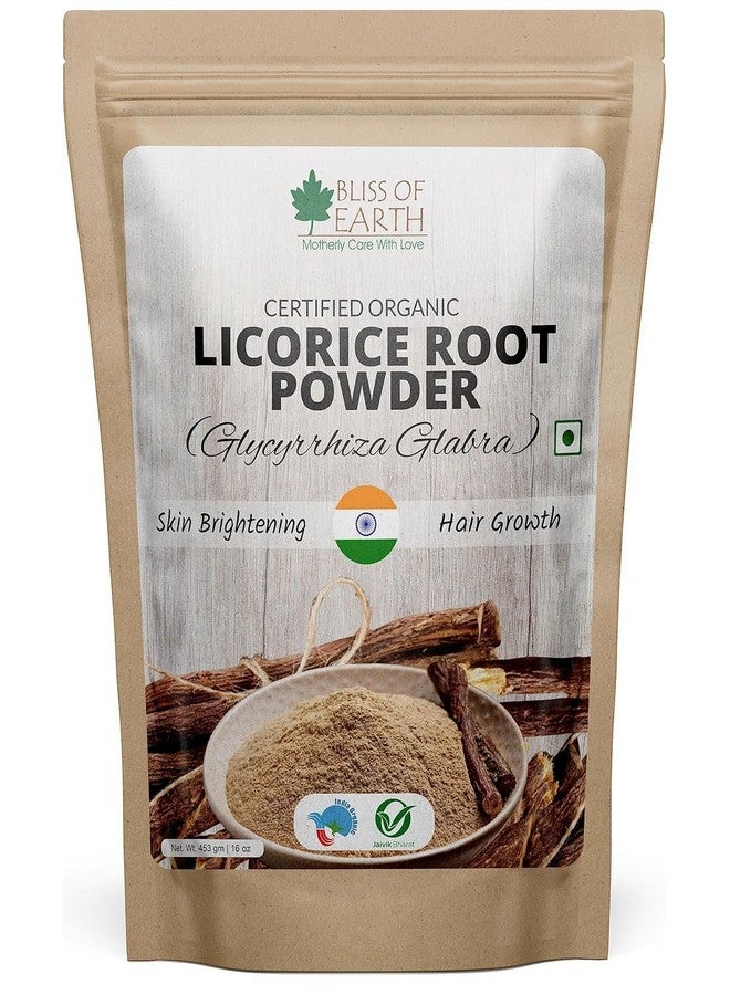 BLISS OF EARTH مسحوق جذور العرقسوس العضوي من بليس أوف إيرث للاستخدام مسحوق الموليثي للهضم وتفتيح البشرة والشعر والوجه 453 جرام - Image 1