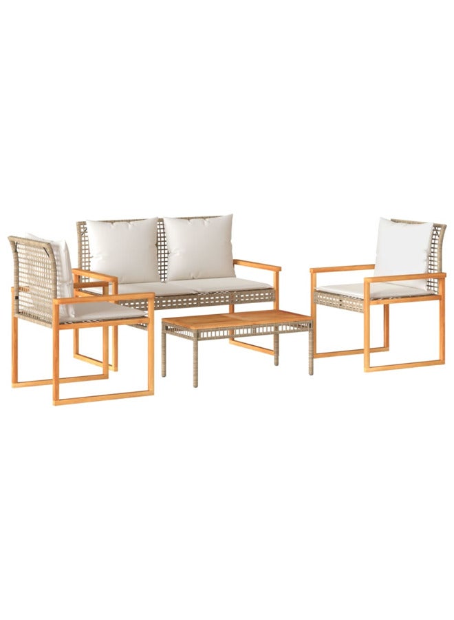 فيداكسل طقم جلسة حديقة 4 قطع مع وسائد بولي روطان لون خليط بيج 365859 - Image 1