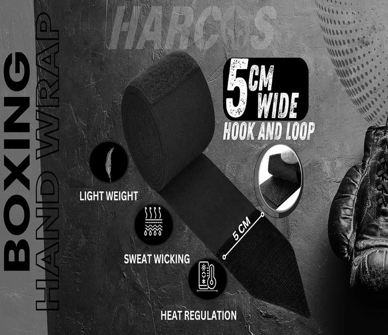 Harcos Breathable Boxing Hand Wrap Inner Gloves Elasticated Thumb Loop Bandages,Men Women Mitts Straps Wrist Protection Muay Thai (Black, 108 Inches (2.75 Meter)) - Image 2