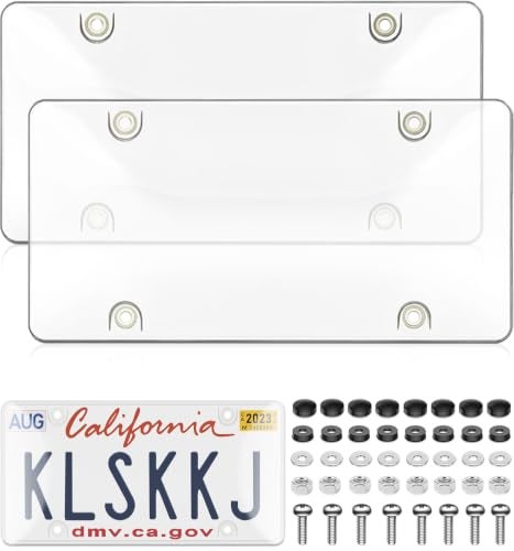 KLSKKJ 2 Pack Clear License Plate Covers License Plate Protector Unbreakable Plastic Shields Tag Holder Fits Standard US Plate with Screws Caps - Image 1