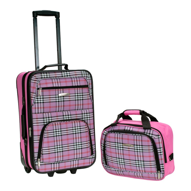 Rockland Fashion Softside Upright Luggage Set,Expandable,Lightweight,Telescopic Handle,Wheel, Pink Cross, 2-Piece Set (14/19) - Image 1