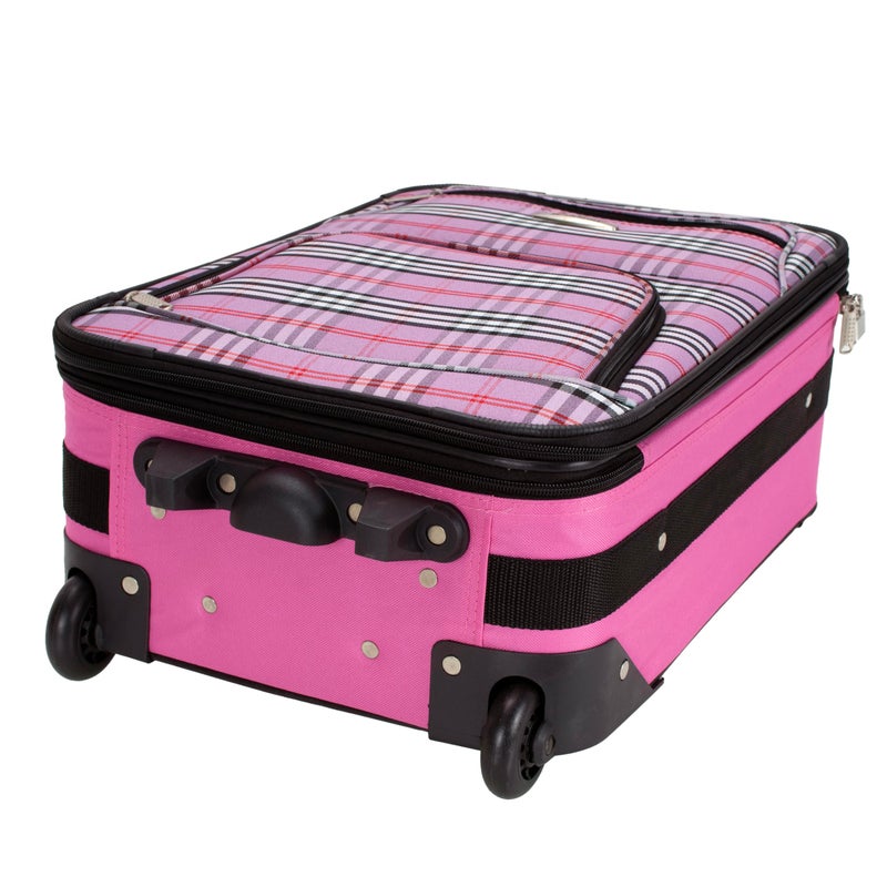 Rockland Fashion Softside Upright Luggage Set,Expandable,Lightweight,Telescopic Handle,Wheel, Pink Cross, 2-Piece Set (14/19) - Image 3
