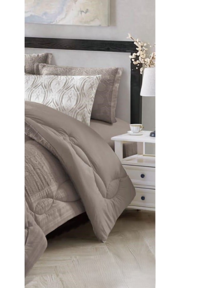 AKD Double bed sheet set with a luxurious pattern, made of microfiber, 6 pieces, old size: 1- Duvet 260*240cm, 1- Fitted sheet 200*200*30cm, 2- Decorative pillowcases 75*50*5cm, 2- Pillowcases 75*50cm. - Image 4