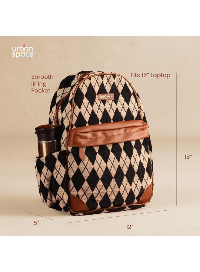 Urban Space حقيبة ظهر مصنوعة يدويًا من أوربان سبيس، متوافقة مع لابتوب يصل حجمه إلى 16 بوصة، حقيبة سفر للجنسين، مصنوعة من قماش قطن متين، حقيبة كلاسيكية للسفر، المكتب، الكلية، والاستخدام اليومي - الماس الأسود - Image 2