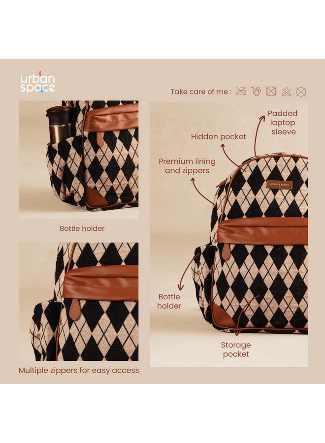 Urban Space حقيبة ظهر مصنوعة يدويًا من أوربان سبيس، متوافقة مع لابتوب يصل حجمه إلى 16 بوصة، حقيبة سفر للجنسين، مصنوعة من قماش قطن متين، حقيبة كلاسيكية للسفر، المكتب، الكلية، والاستخدام اليومي - الماس الأسود - Image 4