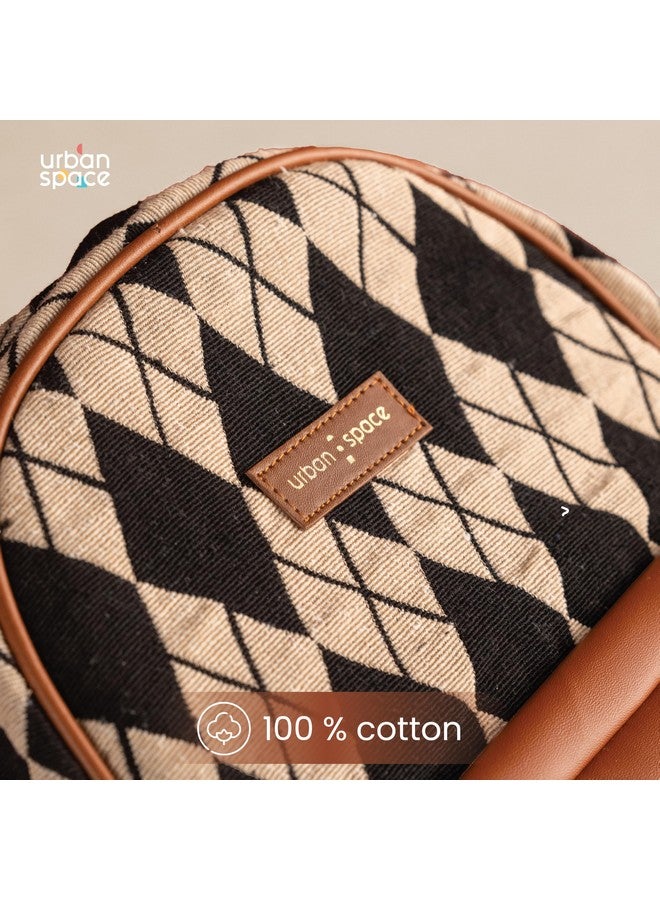 Urban Space حقيبة ظهر مصنوعة يدويًا من أوربان سبيس، متوافقة مع لابتوب يصل حجمه إلى 16 بوصة، حقيبة سفر للجنسين، مصنوعة من قماش قطن متين، حقيبة كلاسيكية للسفر، المكتب، الكلية، والاستخدام اليومي - الماس الأسود - Image 3