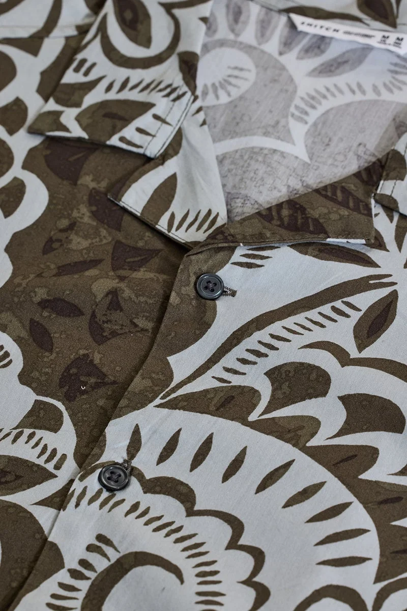 SNITCH Dark Brown Floral Half Sleeve Oversized Shirt