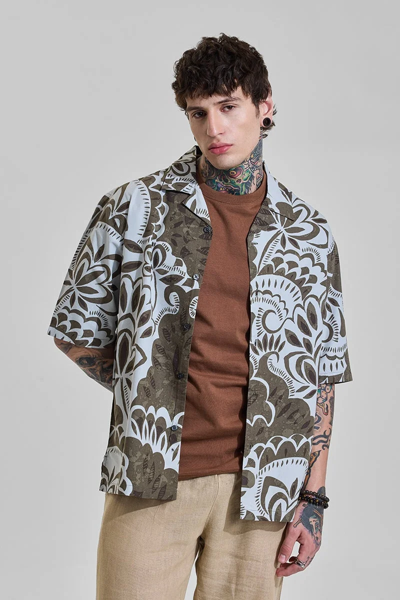 SNITCH Dark Brown Floral Half Sleeve Oversized Shirt