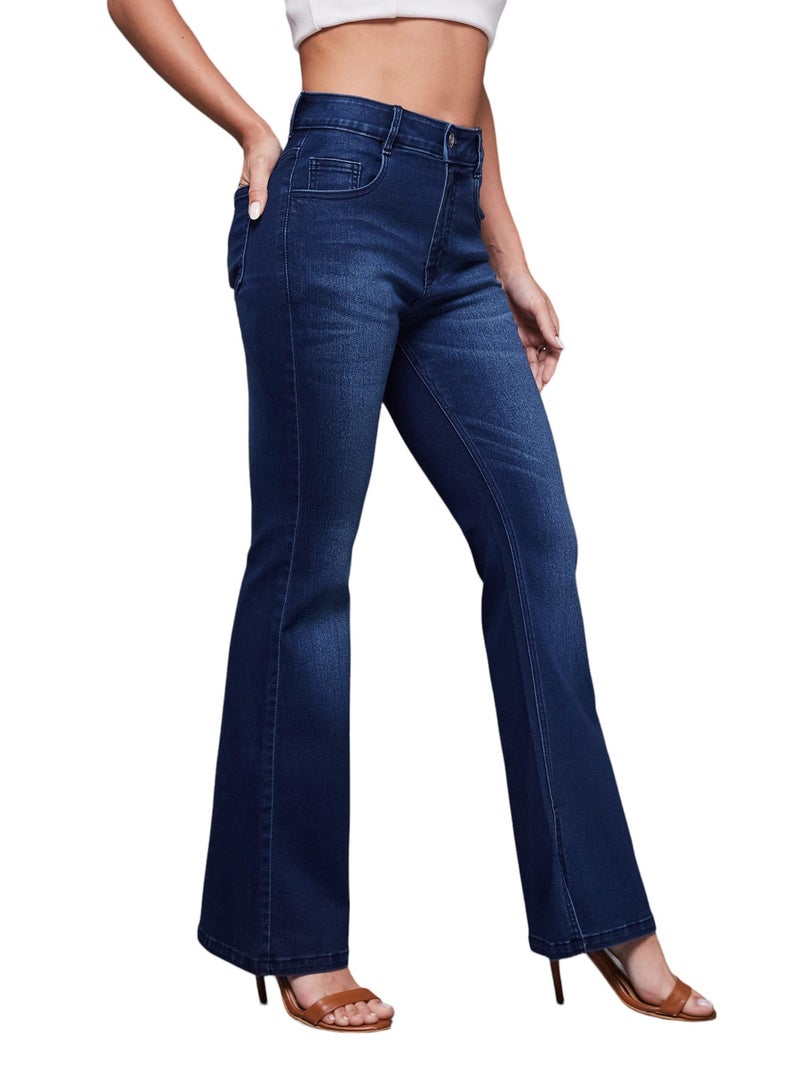 Miss Chase Women's High Rise Regular Length Stretchable Flared Denim Jeans (MCSS18DEN02-19-319-26, Midnight Blue, 30) - Image 1