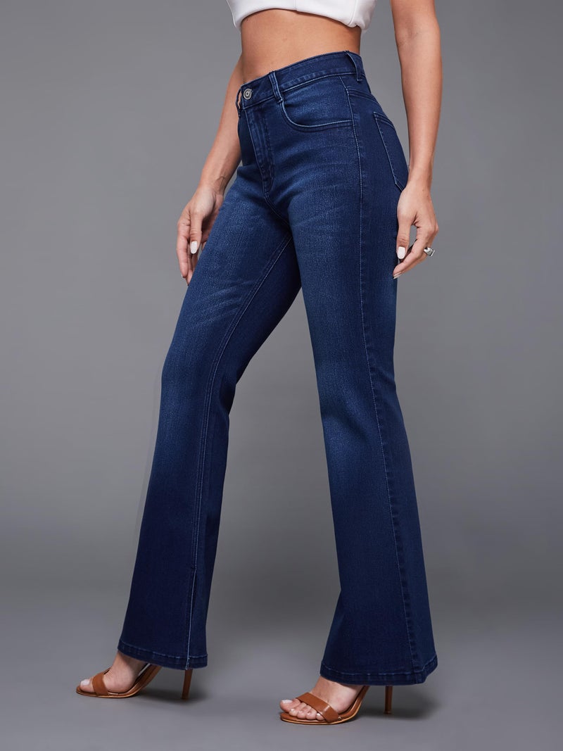 Miss Chase Women's High Rise Regular Length Stretchable Flared Denim Jeans (MCSS18DEN02-19-319-26, Midnight Blue, 30) - Image 3