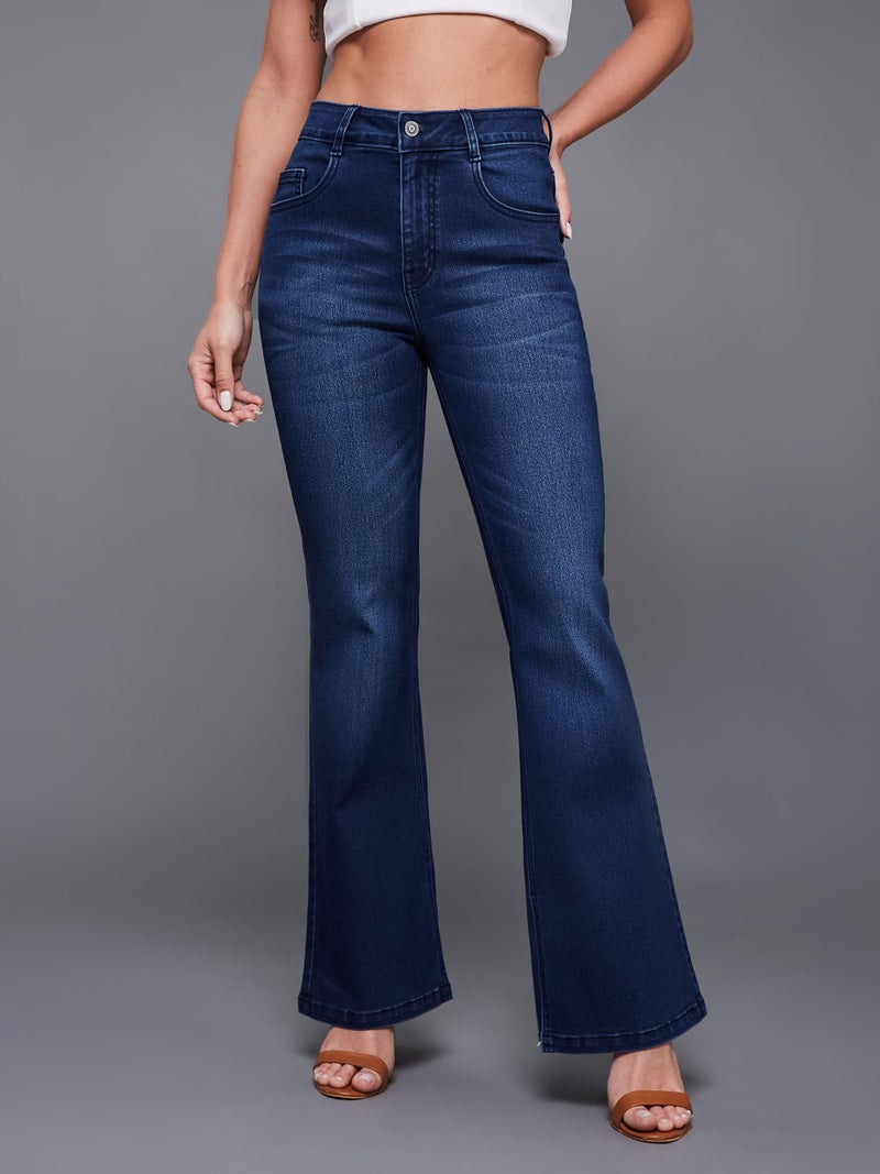 Miss Chase Women's High Rise Regular Length Stretchable Flared Denim Jeans (MCSS18DEN02-19-319-26, Midnight Blue, 30) - Image 2