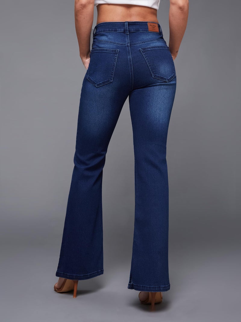 Miss Chase Women's High Rise Regular Length Stretchable Flared Denim Jeans (MCSS18DEN02-19-319-26, Midnight Blue, 30) - Image 5