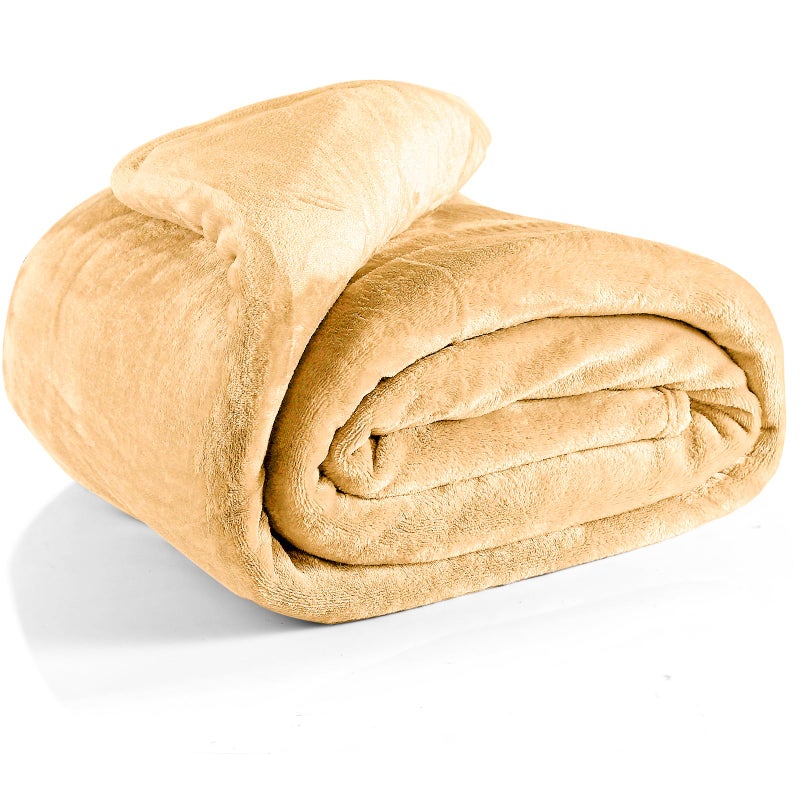 EHC Fleece Blanket Sofa Throw Cozy Soft Throw Blanket for Bed and Couch Warm ThrowSingle Beige 125x150cm