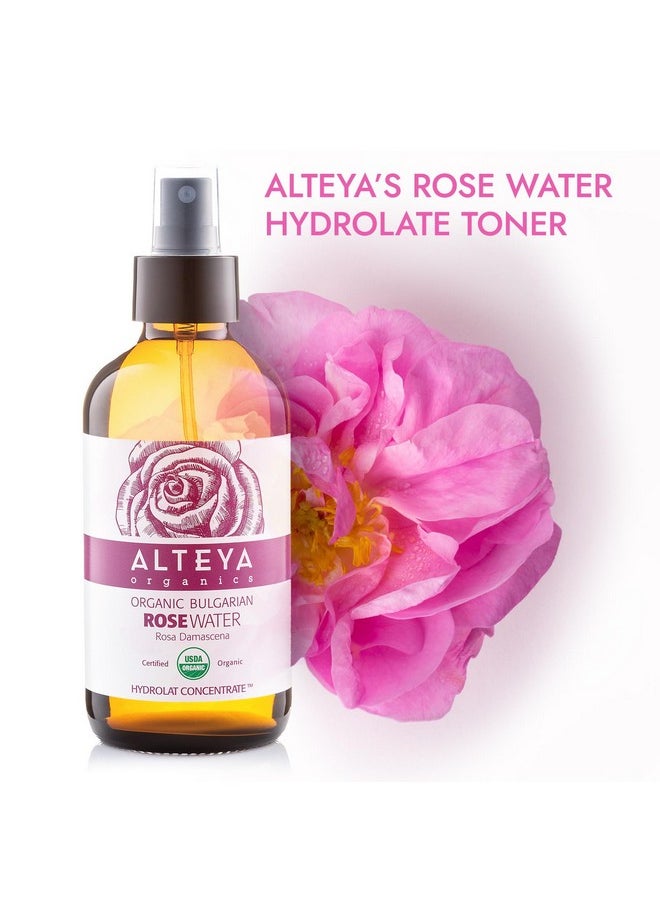 ألتيا أورجانيكس تونر للوجه بماء الورد العضوي المعتمد من وزارة الزراعة الأمريكية من Alteya Organics، 240 مل/8 أونصة سائلة من ماء زهرة الورد الدمشقي البلغاري النقي، مرطب حائز على جوائز، زجاجة رذاذ زجاجية كهرمانية  - Image 2