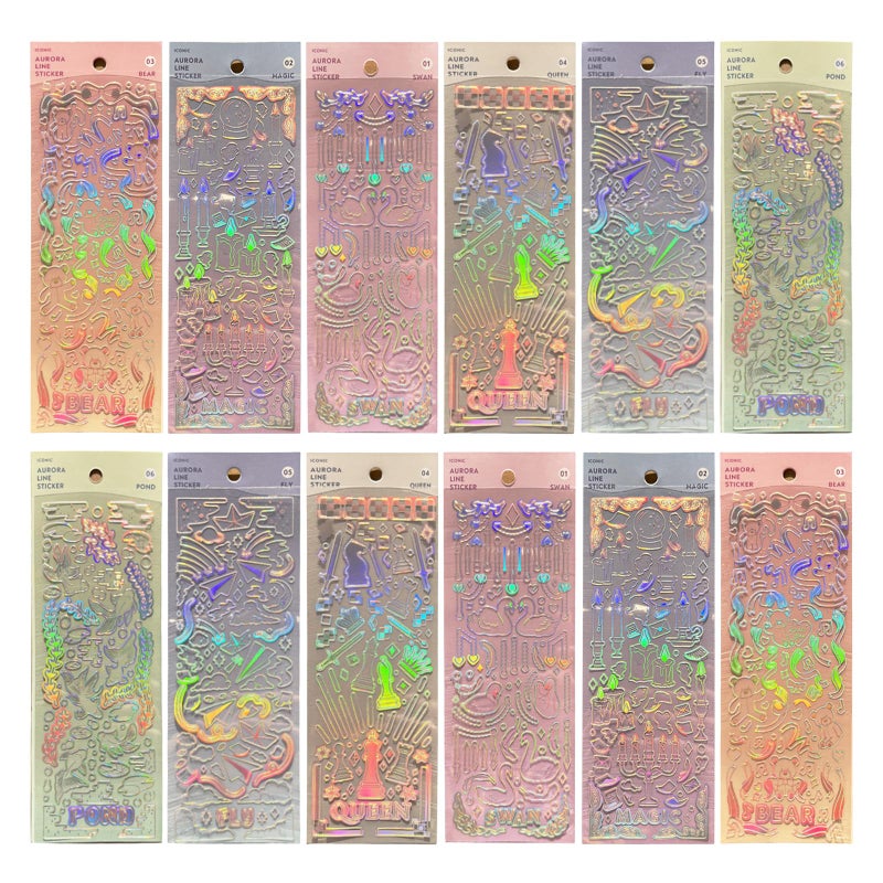 FGISAR 12 Sheets Holographic Kpop Deco Stickers for Photocards Journal Scrapbook Cute Korean Stickers Self Adhesive Clear Glitter Y2K Stars Heart Ribbons Decals - Image 2