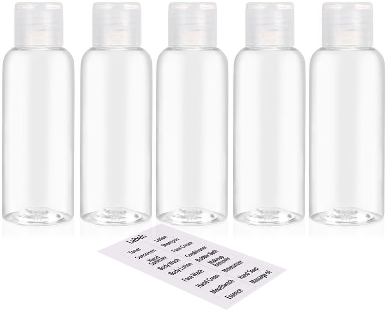DNSEN 5 Pack 3.4oz Empty Plastic Travel Bottles for Toiletries TSA Approved Leak Proof Squeezable Travel Size Containers Travel Essentials Accessories, clear - Image 1