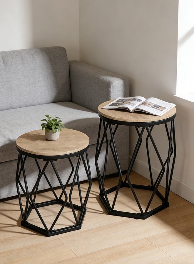 Migue home Set of 2 Round Coffee Table for Living Room, Side Table, Easy Assembly, Bright Walnut Color - Image 2