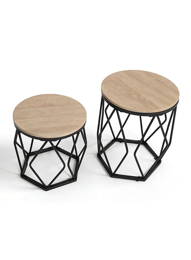 Migue home Set of 2 Round Coffee Table for Living Room, Side Table, Easy Assembly, Bright Walnut Color - Image 3