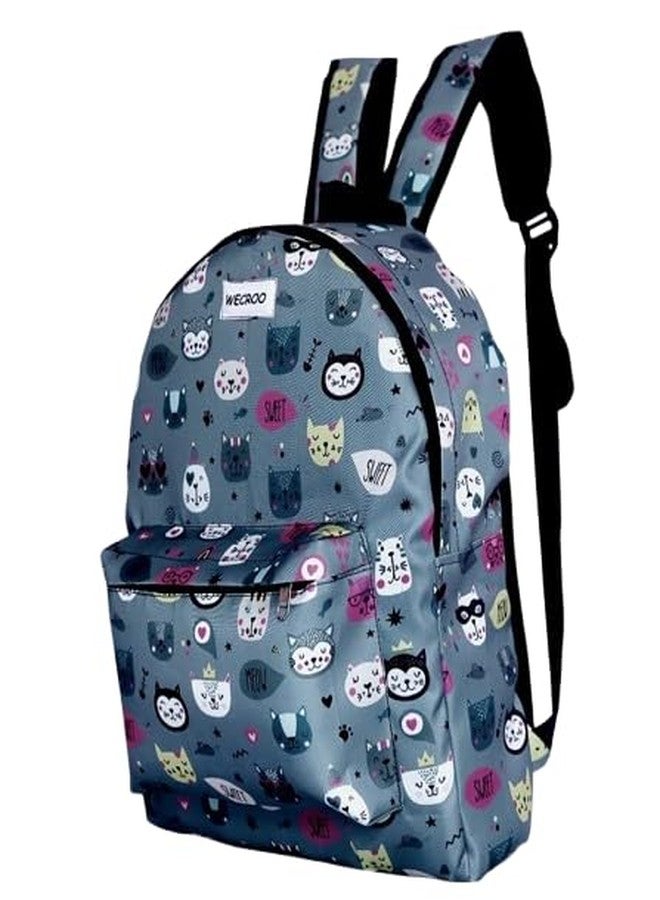 WECROO Casual Laptop Bag with Lunch Bag, & Pouch, School Bag for Girls and Boys, College Lightweight Bags for Girls, Laptop Backpack (Combo Set of 3 Grey kitty) - Image 2