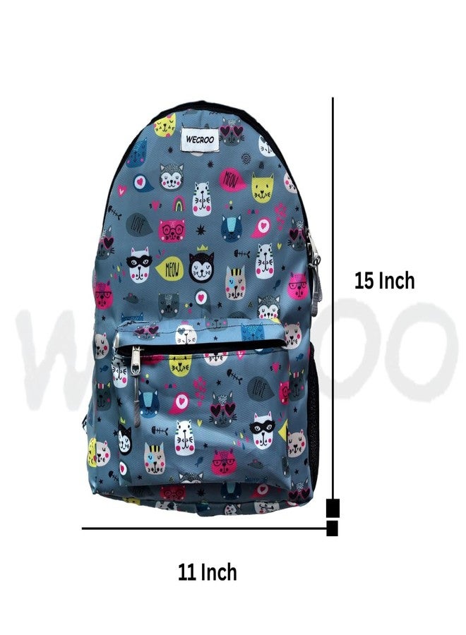 WECROO Casual Laptop Bag with Lunch Bag, & Pouch, School Bag for Girls and Boys, College Lightweight Bags for Girls, Laptop Backpack (Combo Set of 3 Grey kitty) - Image 5