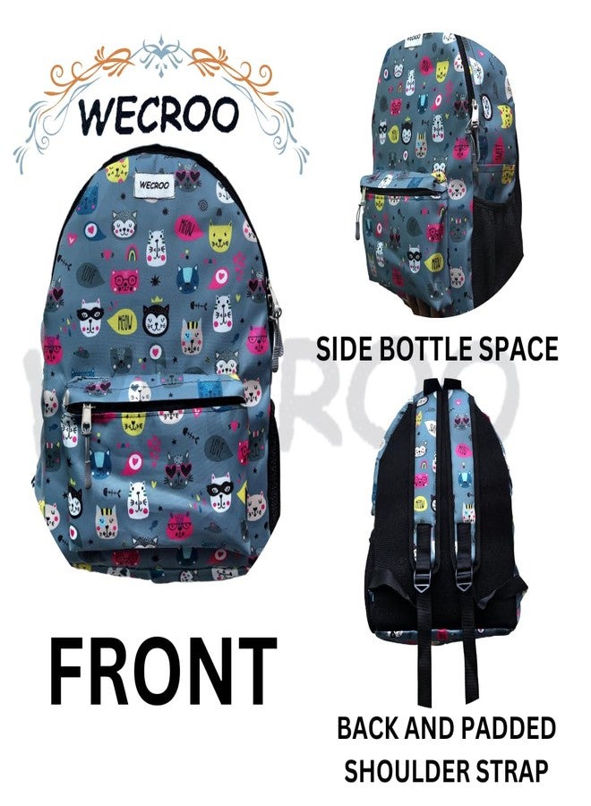 WECROO Casual Laptop Bag with Lunch Bag, & Pouch, School Bag for Girls and Boys, College Lightweight Bags for Girls, Laptop Backpack (Combo Set of 3 Grey kitty) - Image 4