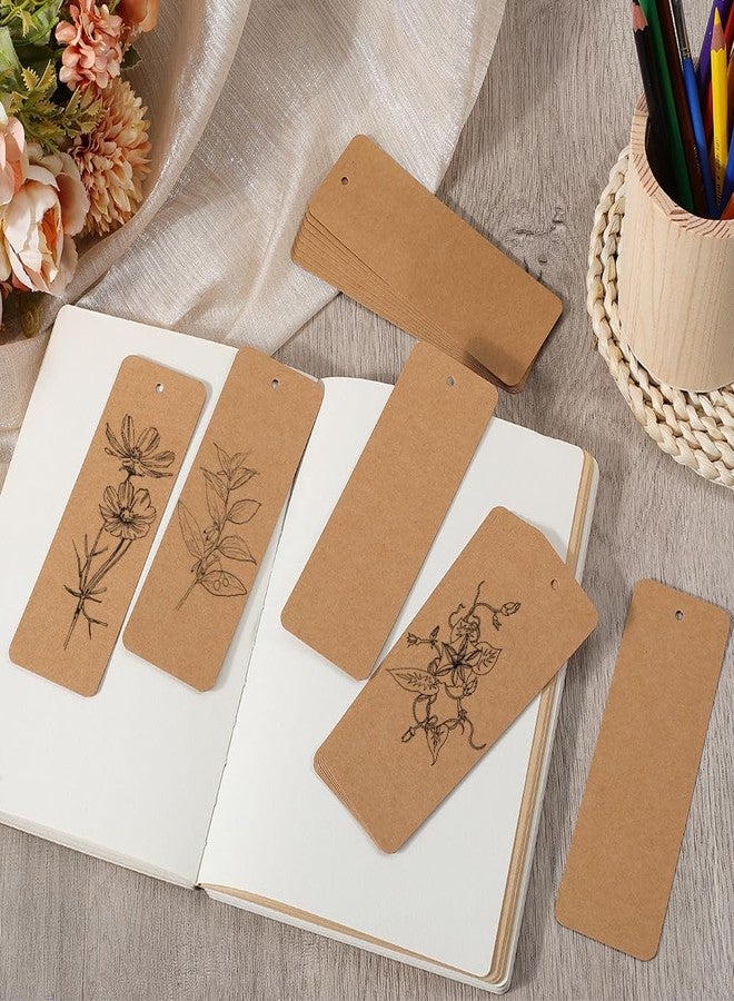 SOFPLATE 150Pcs 6 x 2 Inch Paper Blank Bookmarks Card Stock Bookmarks Blank Brown Paper Gift Tags with Hole Rectangle Kraftpaper Book Marks for Painting Hanging Labels Decor DIY Art Crafts Projects - Image 4