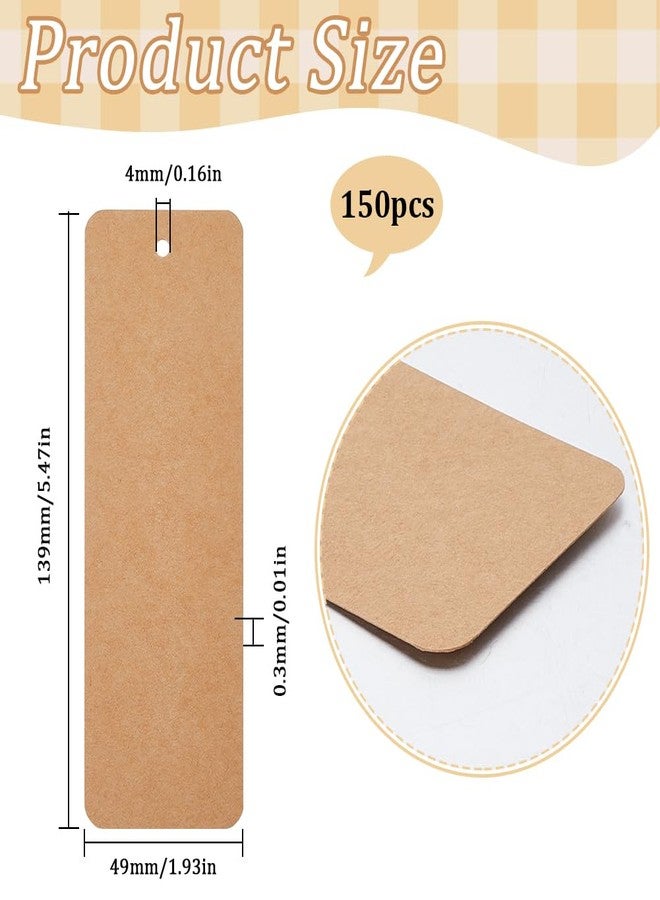 SOFPLATE 150Pcs 6 x 2 Inch Paper Blank Bookmarks Card Stock Bookmarks Blank Brown Paper Gift Tags with Hole Rectangle Kraftpaper Book Marks for Painting Hanging Labels Decor DIY Art Crafts Projects - Image 2