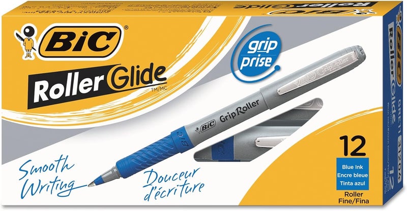 BIC Grip Stick Roller Ball Pen, Micro Fine Point (0.5 mm), Blue Ink, Pack of 12 - Image 2