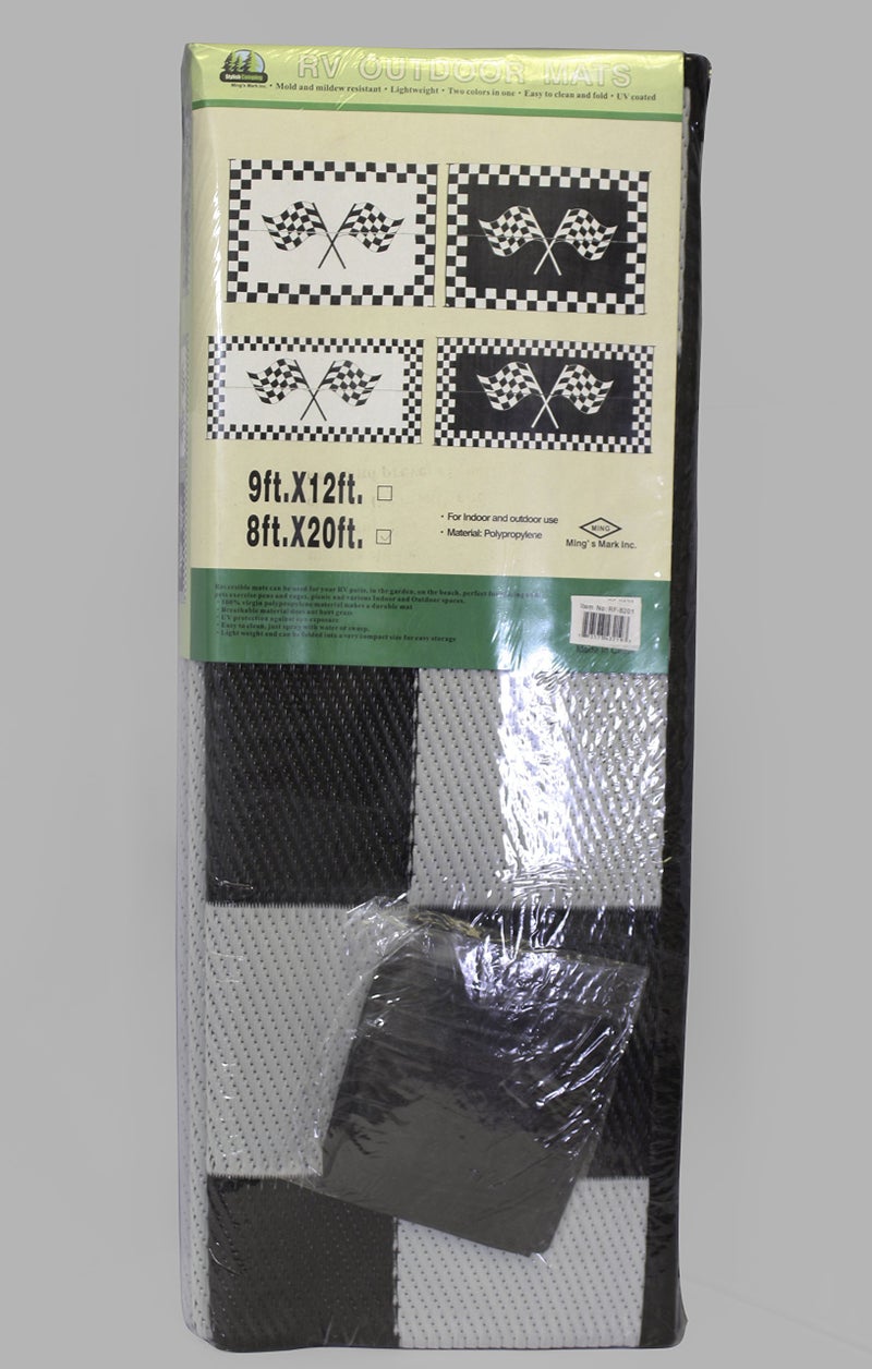 Stylish Camping Ming's Mark RF-8201 Stylish Camping Reversible Classical Patio Mat - 8' x 20', black w/ white, racing flags - Image 3