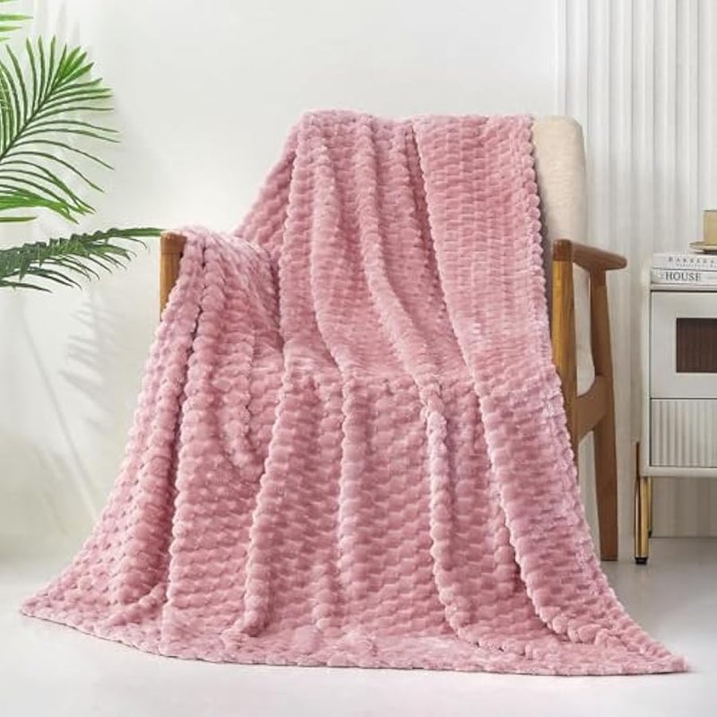 Loquat Extra Large Soft Fleece Throw Blanket, 50x70 Inches Stylish Jacquard Throw Blanket for Couch, Fuzzy Cozy Lightweight for All Season, Dusty Pink - Image 2
