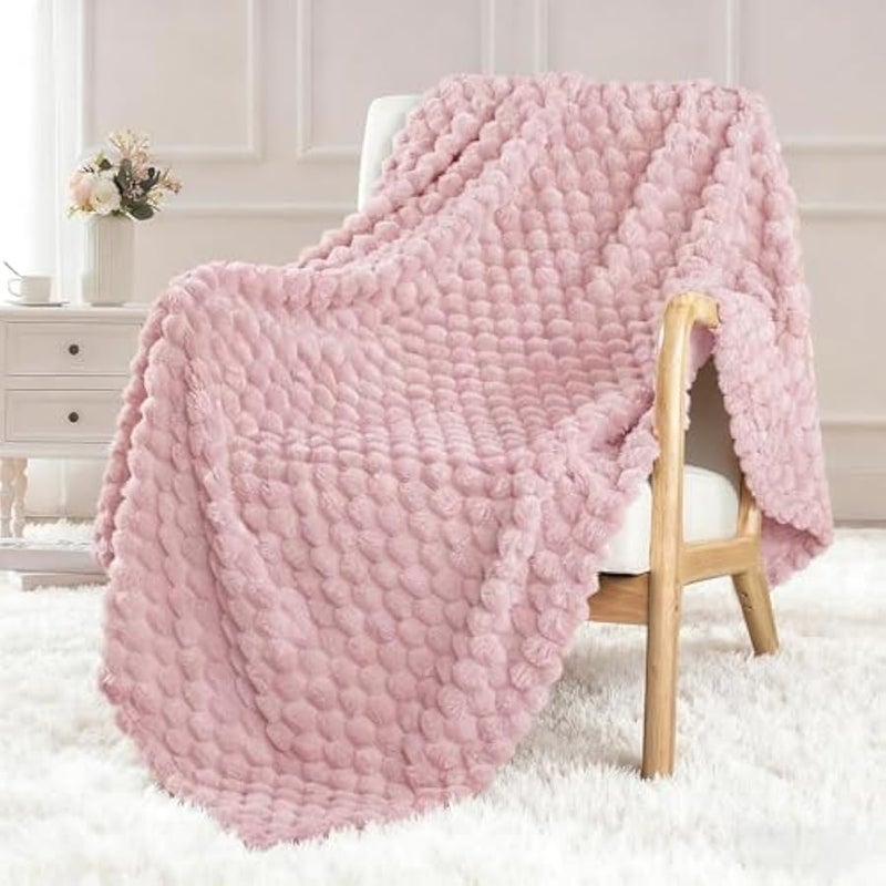 Loquat Extra Large Soft Fleece Throw Blanket, 50x70 Inches Stylish Jacquard Throw Blanket for Couch, Fuzzy Cozy Lightweight for All Season, Dusty Pink - Image 1