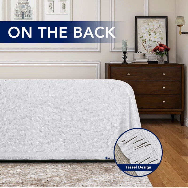 PureFit Geometric Jacquard Throw Sofa Cover - Textured Soft Washable Decorative Couch Covers for 3 Cushion Couch  Throw Cover with Tassels Furniture Protector for Pets  Kids (Small  White) - Image 4