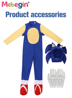 MEBEGIN Kids Sonic Jumpsuit with Gloves, Sonic Costume Outfit Set, Fancy Dress Up Outfit, Popular Character Clothing for Children, Ideal Dress Up for Themed Parties  - Image 5