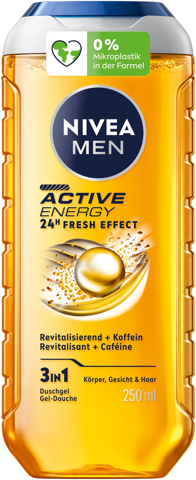 NIVEA MEN Active Energy 3in1 Shower Gel Body Face Hair Wash with Caffeine 84 fl oz