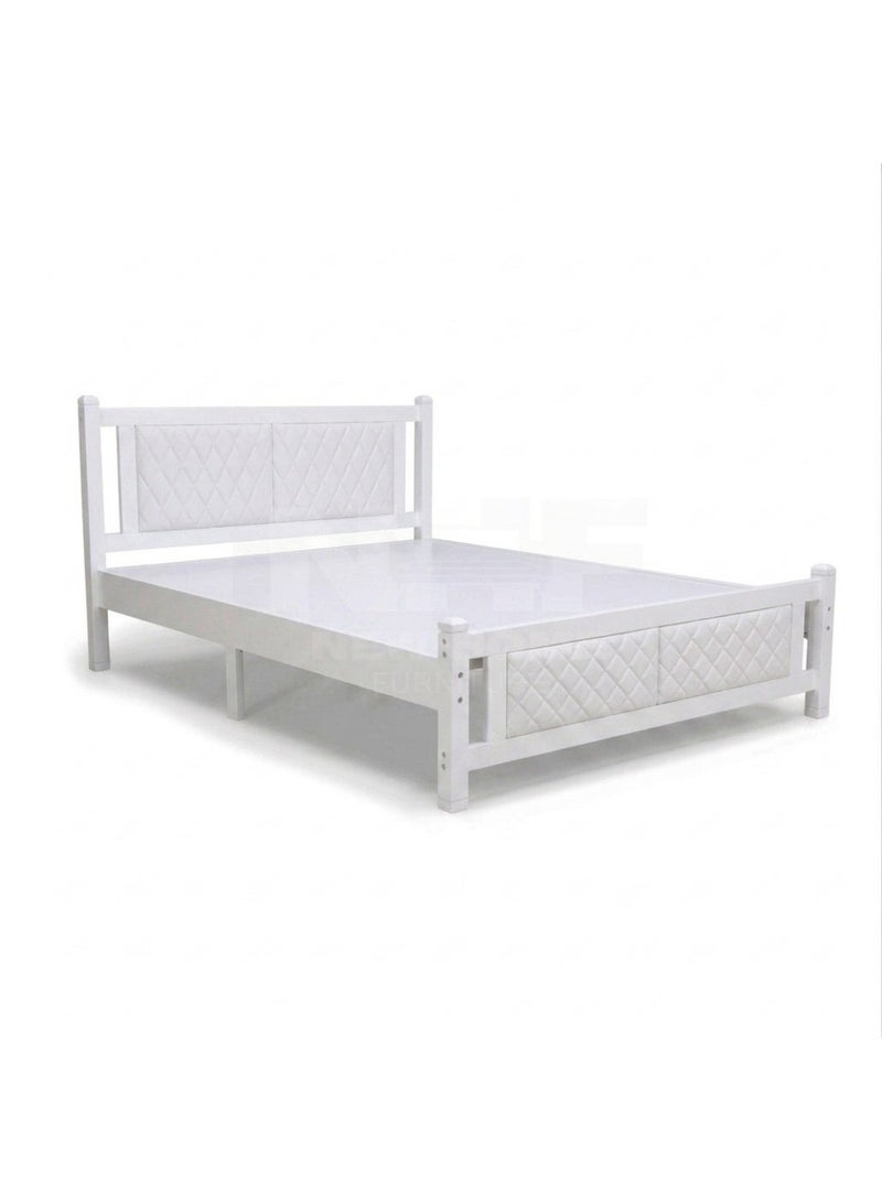 New Home Furniture NHF-150 Queen Bed L190 × W150 cm Wooden Platform Bed Frame with Upholstered Headboard, Strong & Durable Mattress Support, Modern Design for Home & Apartment - Image 1