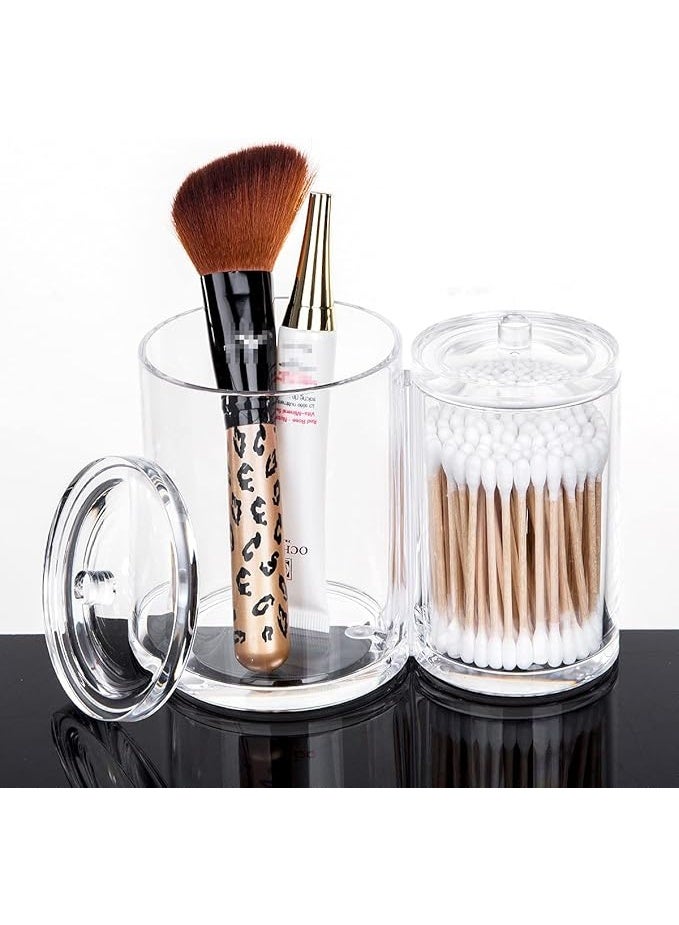 حامل أعواد قطنية من الأكريليك الشفاف وحاوية وسادات بأغطية مزدوجة - علبة موزع لتخزين مستحضرات التجميل في الحمام لأعواد القطن والقطع القطنية - Image 2