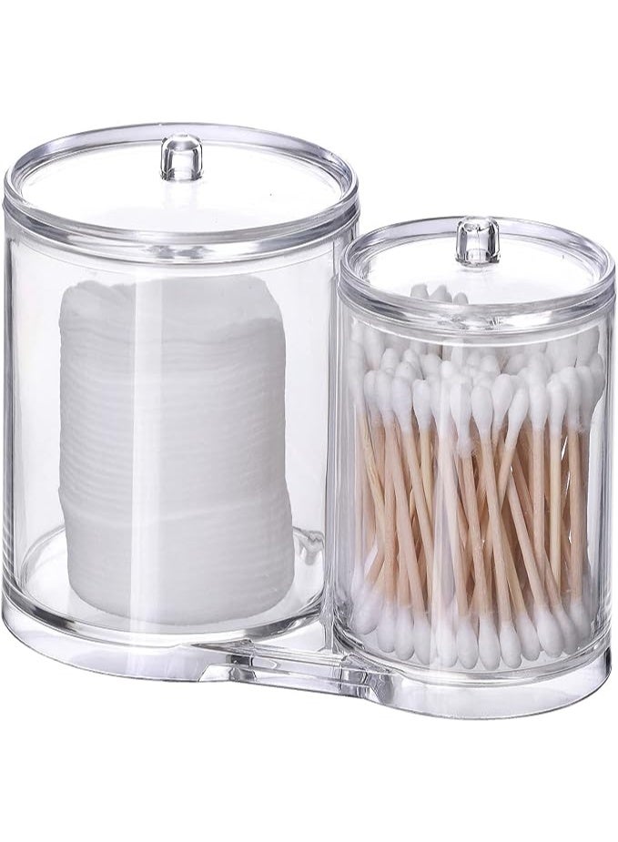 حامل أعواد قطنية من الأكريليك الشفاف وحاوية وسادات بأغطية مزدوجة - علبة موزع لتخزين مستحضرات التجميل في الحمام لأعواد القطن والقطع القطنية - Image 1