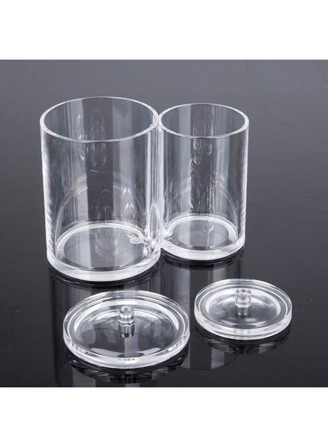 حامل أعواد قطنية من الأكريليك الشفاف وحاوية وسادات بأغطية مزدوجة - علبة موزع لتخزين مستحضرات التجميل في الحمام لأعواد القطن والقطع القطنية - Image 5