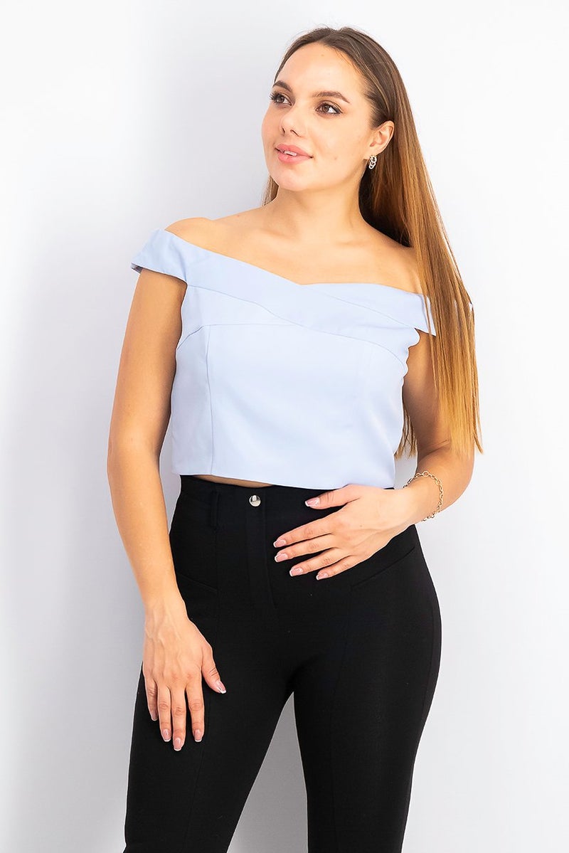 Miss Selfridge Women Off Shoulder Plain Tops, Light Blue - Image 1