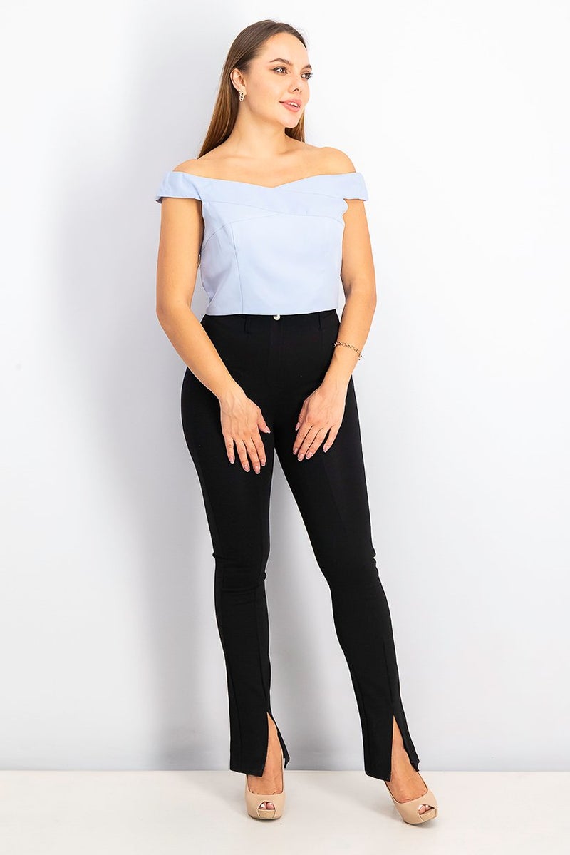 Miss Selfridge Women Off Shoulder Plain Tops, Light Blue - Image 3